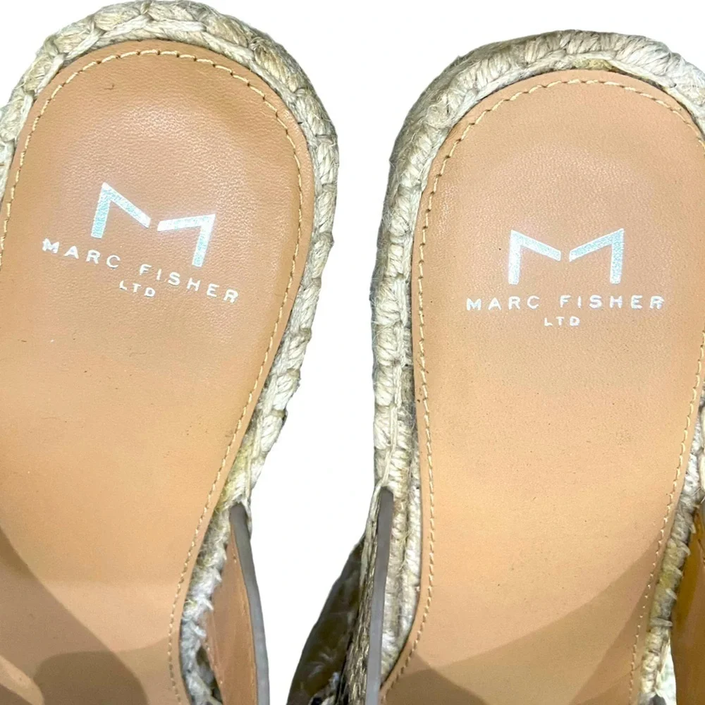 Marc Fisher Robynn leather python print espadrilles platform wedge sandal sz 8